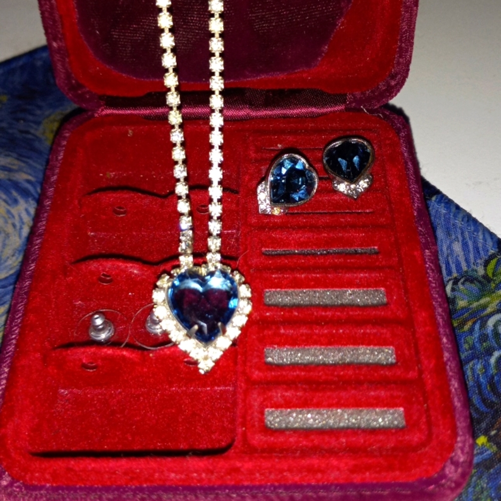 Sapphire Heart Necklace and Earrings